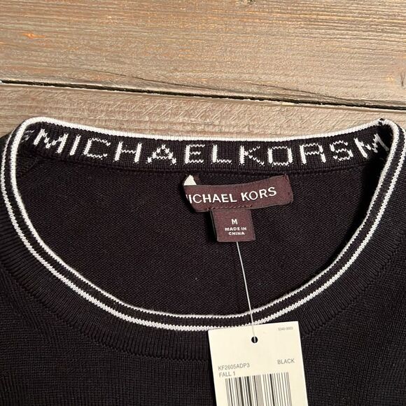 NWT Michael Kors Black Cotton Crewneck MK Logo Sweater - M - Picture 4 of 8